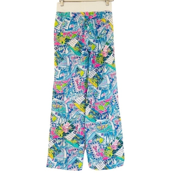 LILLY PULITZER Beach Palazzo Pull On Linen Pants Wish You Were Here Size XS NEW - Picture 5 of 9